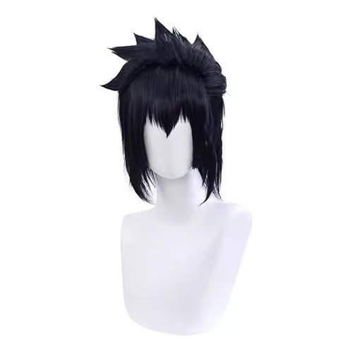 WCCNKK Wig Anime Cosplay Uchiha Sasuke Cosplay Perücke Schwarze Perücke Hitzebeständiges Kunsthaar, Mit Perückenkappe, Dekorative Accessoires, Anime-Geschenk