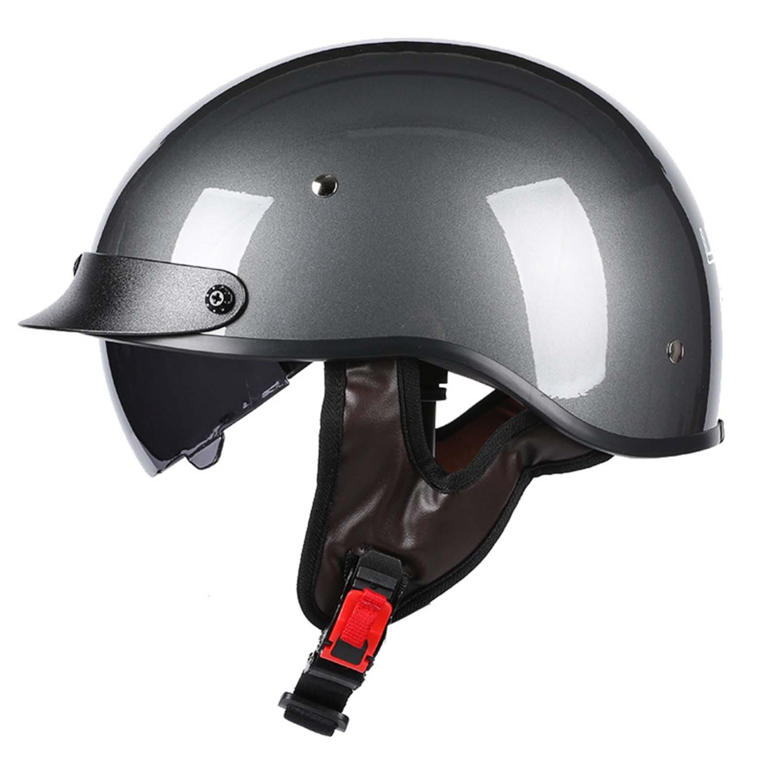 Motorrad-Halbhelm-Baseballkappe Mit ECE-Zertifiziertem Visier, Offener Helm Mit Einziehbarer Schnellverschluss-Schnalle, Unisex K,L59-60CM