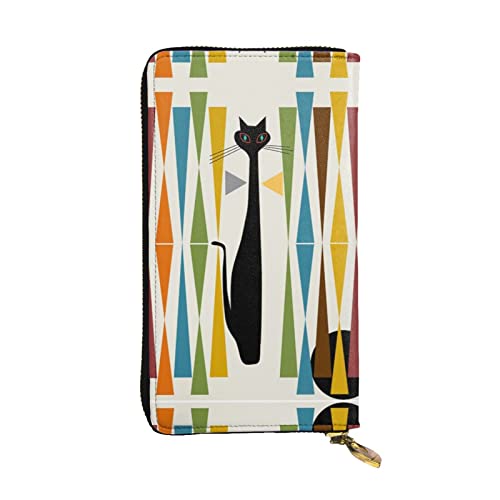 DMORJ Mid-Century Moderne Kunst Katze Leder Lange Clutch Brieftasche: 19 x 10 cm Bequem Leicht Wasserdicht Langlebig Schönes Geschenk, Schwarz, Einheitsgröße, Schwarz , Einheitsgröße