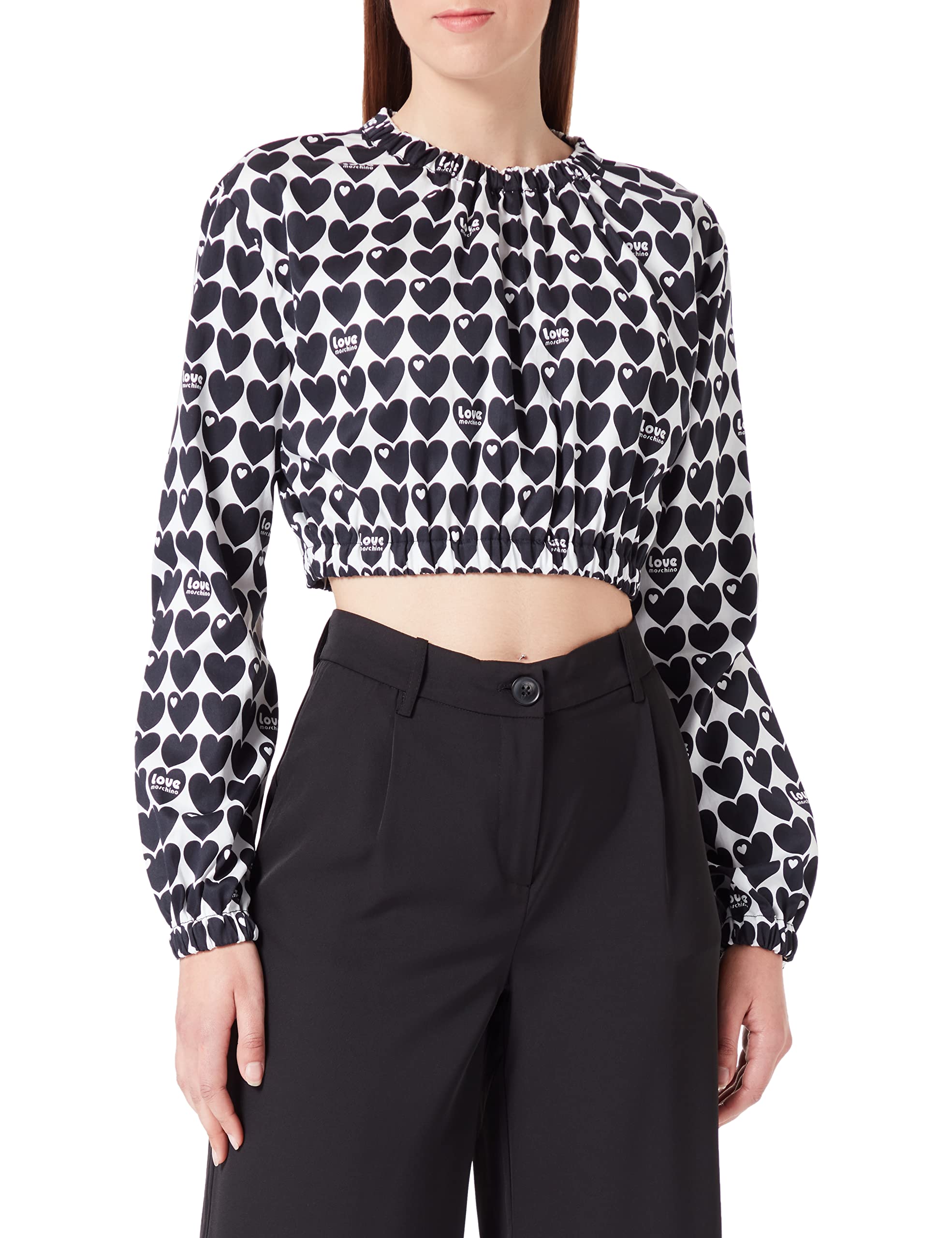 Love Moschino Women's Cropped Blouse, White Black, 42