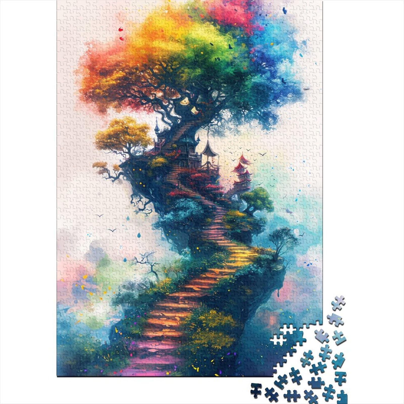 Buntes Holzpuzzle „Baum des Lebens“, Holzpuzzle 1000 Teile für Erwachsene, schwierige Puzzles, interessante Puzzles zur Stressreduzierung (Größe 75x50cm)