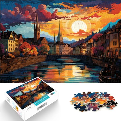 Puzzlespiele Die farbenfrohe Psychedelie der Zürcher Altstadt. Lustige Puzzles für Erwachsene, 1000-teiliges Holzpuzzle, Lernspielzeug, 1000 Teile (50 x 75 cm)