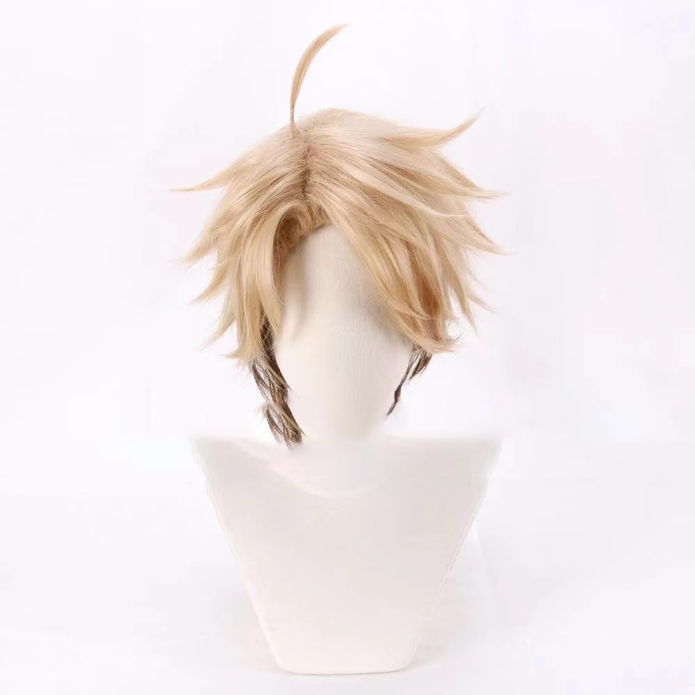 WCCNKK Wig Anime Cosplay Perücke for Ensemble Stars Narukami Arashi Cosplay Perücke Blondes, Braunes Kurzes Haar Mit Farbverlauf Frau Und Mann Rollenspiel Perücke, Mit Perückenkappe