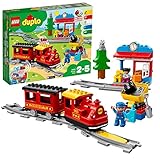 LEGO DUPLO Dampfeisenbahn, Eisenbahn-Spielzeug aus LEGO Steinen mit Tierfigur, Zug-Spielzeug für Jungen und Mädchen, mit Licht & Geräuschen sowie Push-&-Go-Motor, Geschenk für Kinder ab 2 Jahren 10874