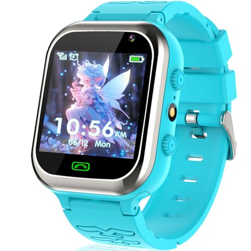 Smartwatch für Kinder- Jungen Mädchen Smartwatch Telefon mit SOS Spiele Kamera Stoppuhr Wecker Touchscreen Taschenlampe, Uhr Anruf Kinder Geschenke Geburtstag für Jungen und Mädchen (Blue)