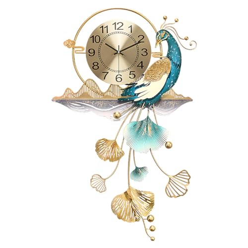 HAODING Peacock Wanduhr, Wanddeko Metall Gingko Gold Wanddeko Metall 3D Wandskulpturen Ginkgo Moderner Luxus Wandkunst Wohnkultur Für Wohnzimmer Schlafzimmer Esszimmer 82 * 50cm