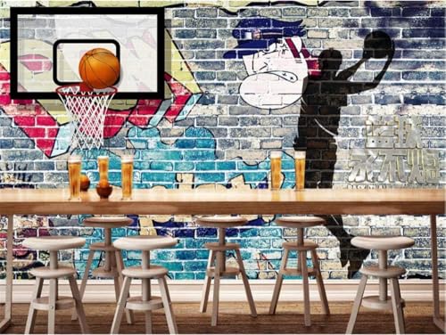 Basketball Graffiti Ziegelmauer 3D Tapete Poster Restaurant Schlafzimmer Wohnzimmer Sofa TV Dekorative Wand-150cm×105cm