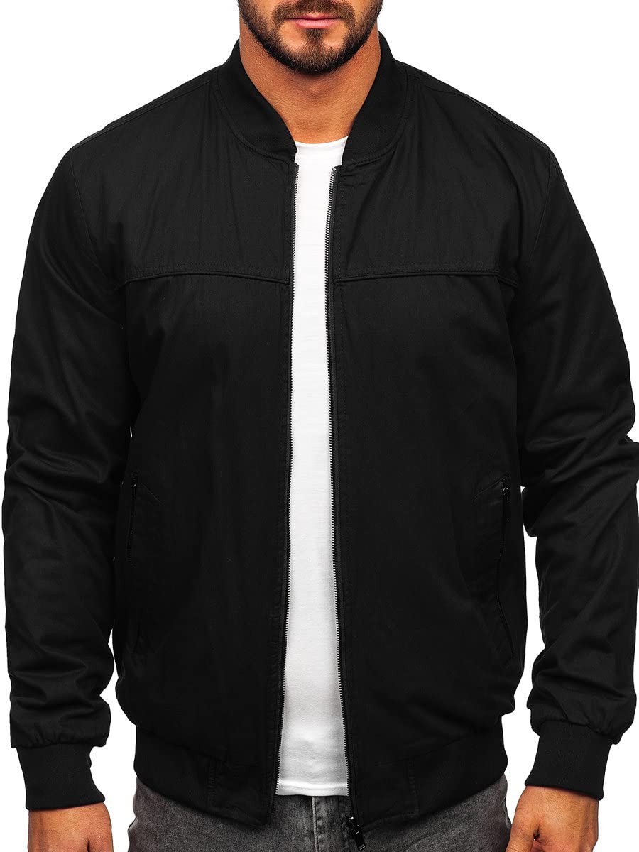 BOLF Herren Übergangsjacke Steppjacke Bomberjacke Reißverschluss Daunen-Optik Stehkragen Freizeitjacke Sportjacke Moderne Outdoor Casual Elegant 84M3005 Schwarz XXL [4D4]