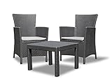 Allibert by Keter Lounge Set Rosario Balcony 2x Sessel und 1x Tisch, Rattanoptik, Kunststoff, graphit inkl. Sitzkissen, perfekt für Balkon, Terrasse oder Garten, wetterfest und UV-beständig