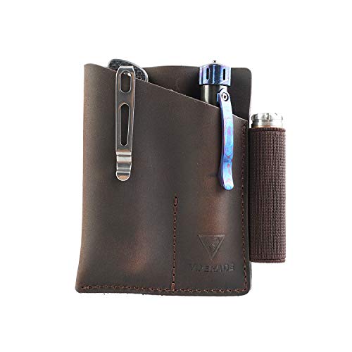 VIPERADE PJ12 EDC Lederscheide Multitoolscheide Werkzeugholster Messergürtelscheide Taschenlampenscheide für Leatherman Multitools Messerscheide handgefertigte Organizerscheide mit 3 Taschen – Braun