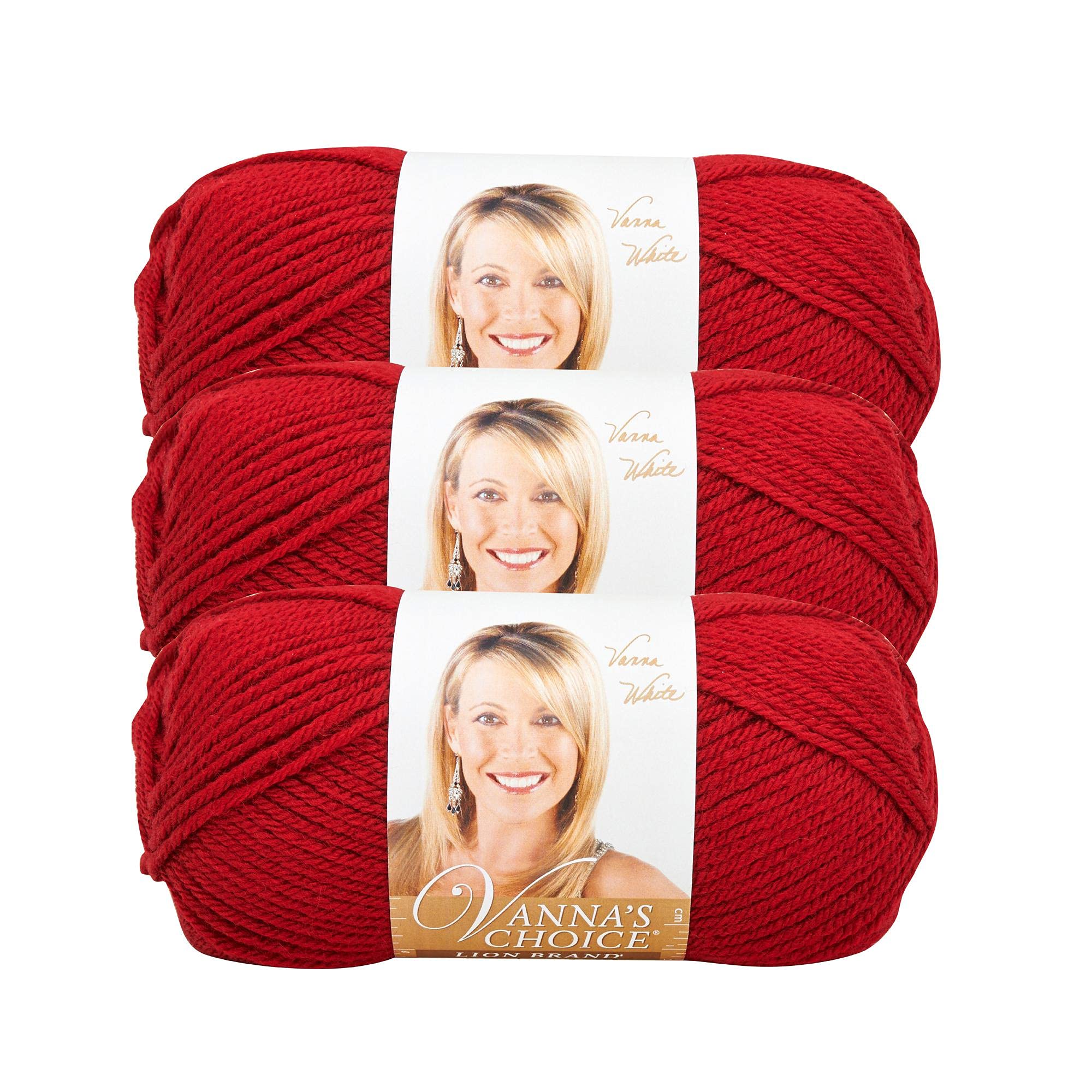 Lion Brand Yarn Vanna's Choice Garn, Cranberry, 3er-Pack