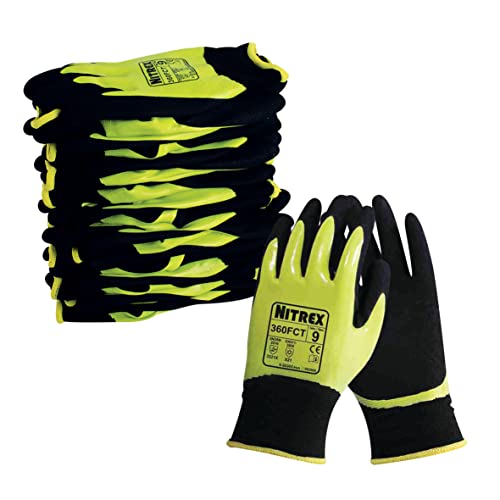 NITREX Unigloves 360FCT Thermohandschuhe, doppelt getaucht, NitreGrip-Technologie, hohe Sichtbarkeit, Gelb