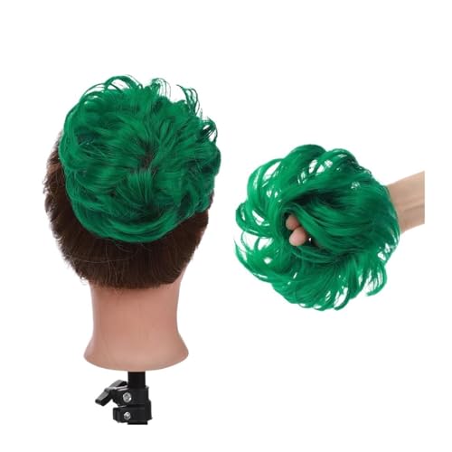 Haarteil Haargummi Synthetischer, unordentlicher Haarknoten, Haarknoten, künstliches Haar, Chignon, elastisches Haarband, Haarteile for Frauen, Hochsteckfrisur, Donut-Chignon Haarverlängerung(Green)