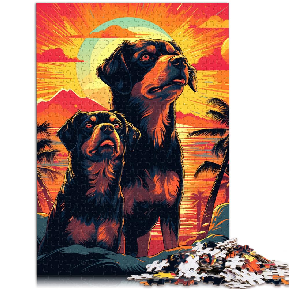 Puzzle zum Verschenken, Hunde mit der Sonne im Hintergrund, 1000 Teile, Puzzle für Erwachsene, Puzzle aus Holz, Spielzeug, Denkspiel, 1000 Teile (50 x 75 cm)