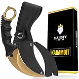 Majesty Forest® Karambit Messer (Gold) - Sehr scharfe Klinge - CSGO Trainer mit Holster und Klingenschutz