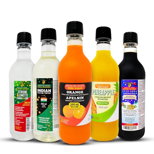 5er-Pack Aromhuset-Limonadenkonzentrat - Indian Tonic, Orangen, Julmust Yule Soda, Zitrone-Limette och Ananas