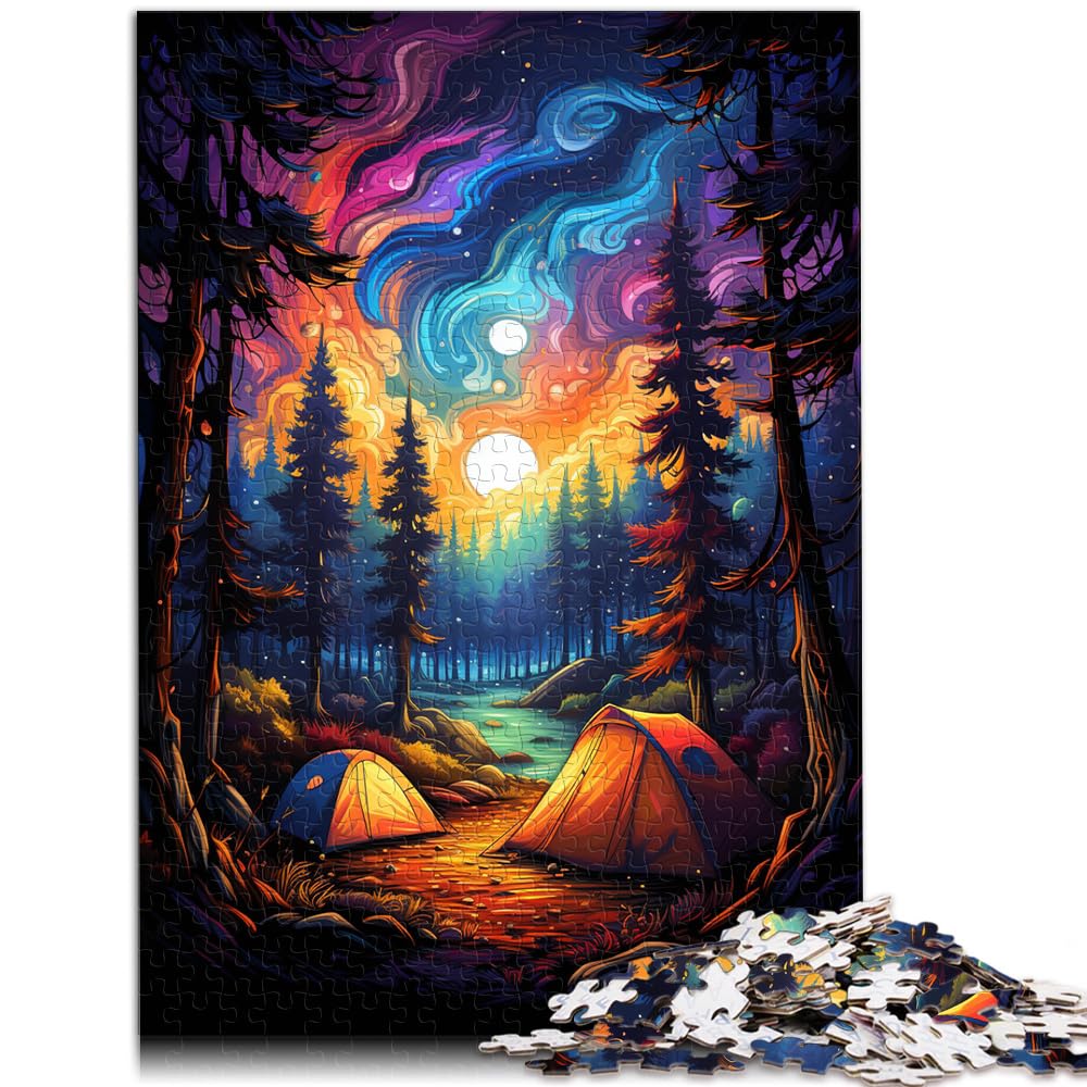 Puzzles, Geschenke, Spielzeug, farbenfrohes psychedelisches Waldcamping, 1000-teiliges Puzzle für Erwachsene, Holzpuzzle, Künstlersammlung, bildende Kunst, 1000 Teile (50 x 75 cm)