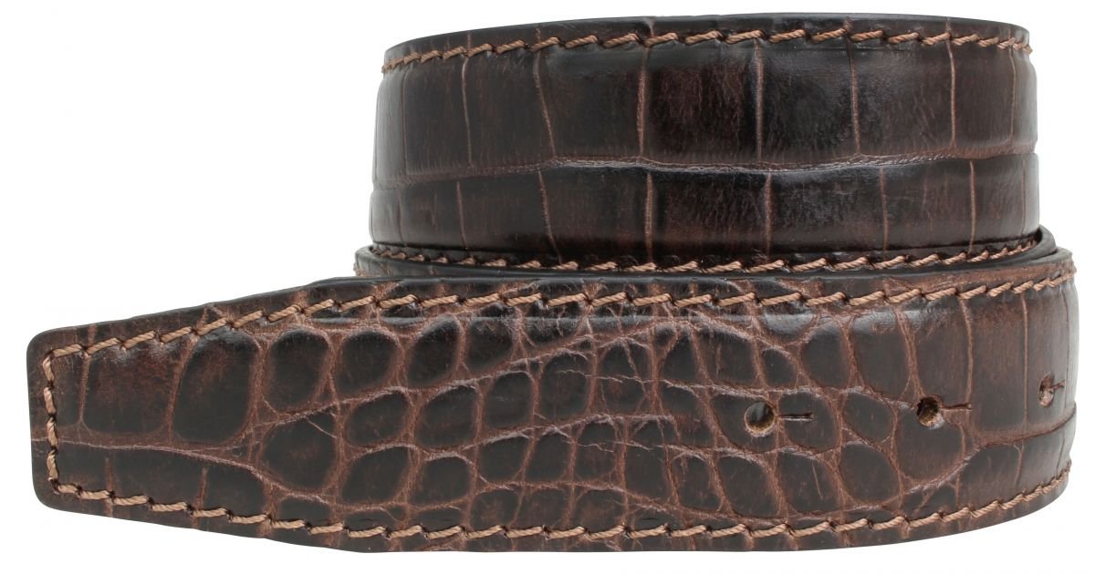 BELTINGER Wechselgürtel mit Krokoprägung ohne Schnalle 4 cm | Druckknopf-Gürtel für Damen Herren 40mm Kroko-Optik | Kroko-Muster | Braun 90cm