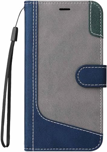 SUREKYA Klapphülle aus Leder für iPhone 14Pro Max/14 Pro/14 Plus/14, mit Kartenschlitz, Rundumschutz, magnetisch (14 Plus, Blau)