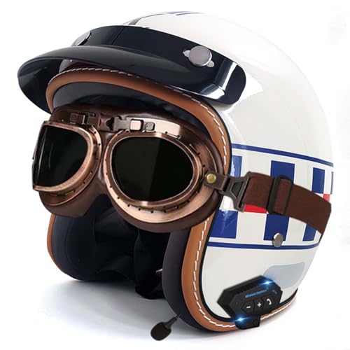 Bluetooth-Helm, Halber Gesichts-Motorradhelm, Integrierter Bluetooth-Helm, DOT/ECE-Zertifizierung, Erwachsene, Männer, Frauen F,M57-58CM