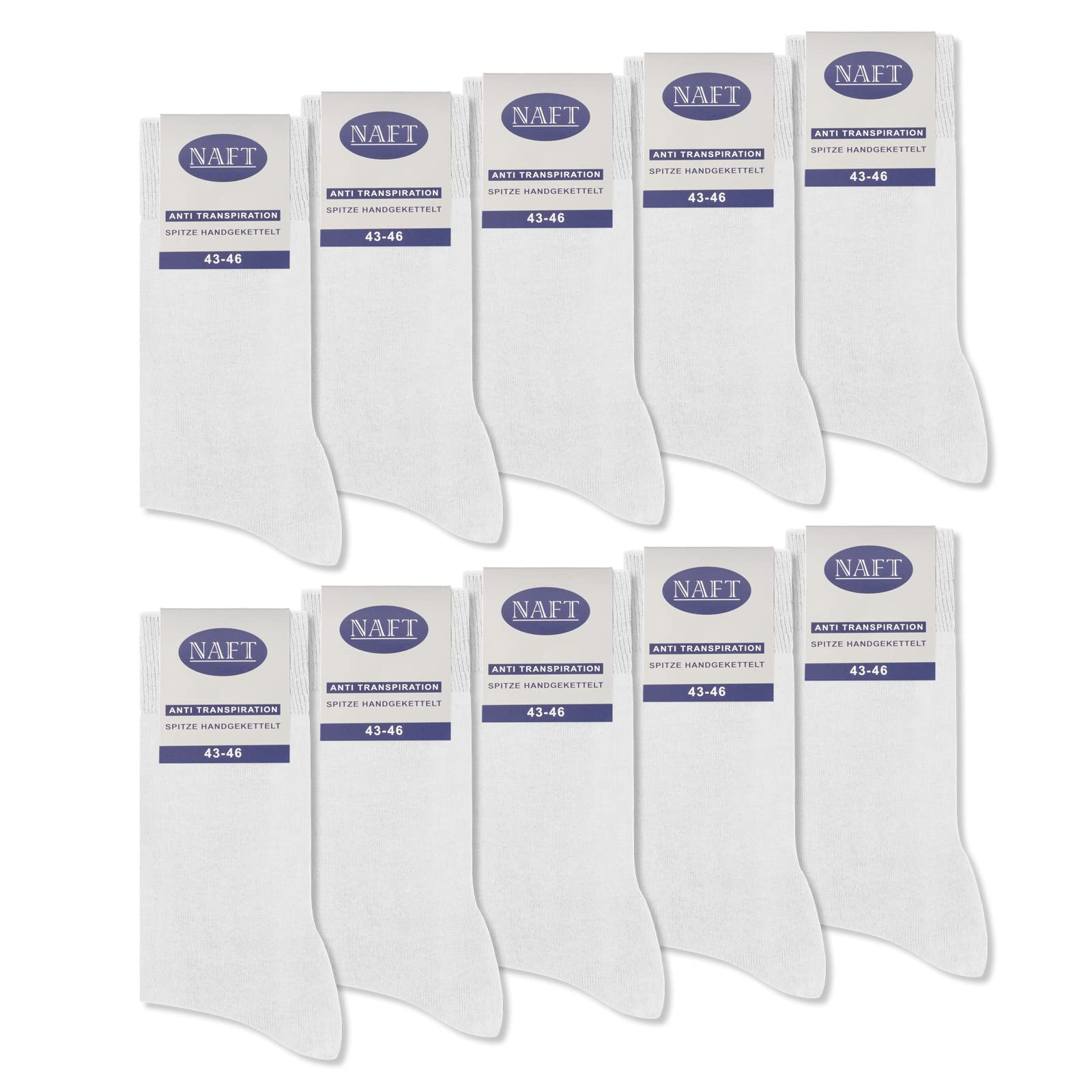 10 Paar Socken 100% Baumwolle Damen Komfortbund ohne Naht 10600 (Weiß 35-38)