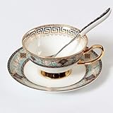 Kaffeeservice aus feinem Bone China-Porzellan, Teetasse aus Porzellankeramik, 200 ml Kaffeetasse mit Untertasse und Löffel, Kaffeeservice, 4,7oz