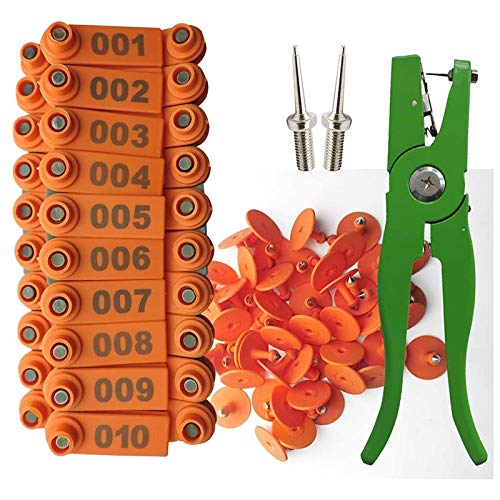 KEALBAUS Ohr Marken Ohr Marken Schaf Markierungs Applikator 001-100 Ohr Marken für das Ziegen Identifikations Kit Ohr Marken - Orange