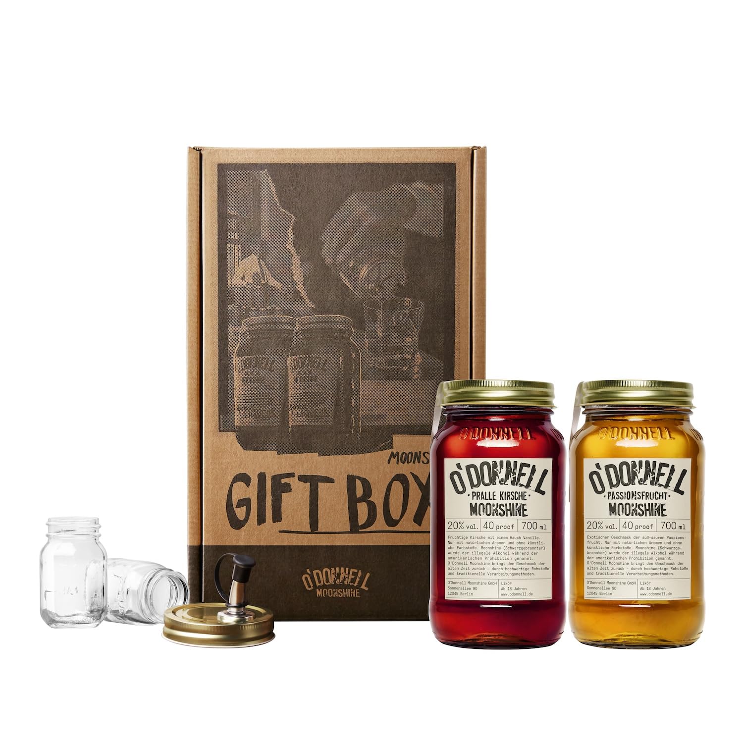 2er Likör Geschenkbox O'Donnell Moonshine | Premium Schnaps nach amerikanischer Tradition | vegan | Geschenkset | natürliche Zutaten | Geschenkidee (Pralle Kirsche/Passionsfrucht)