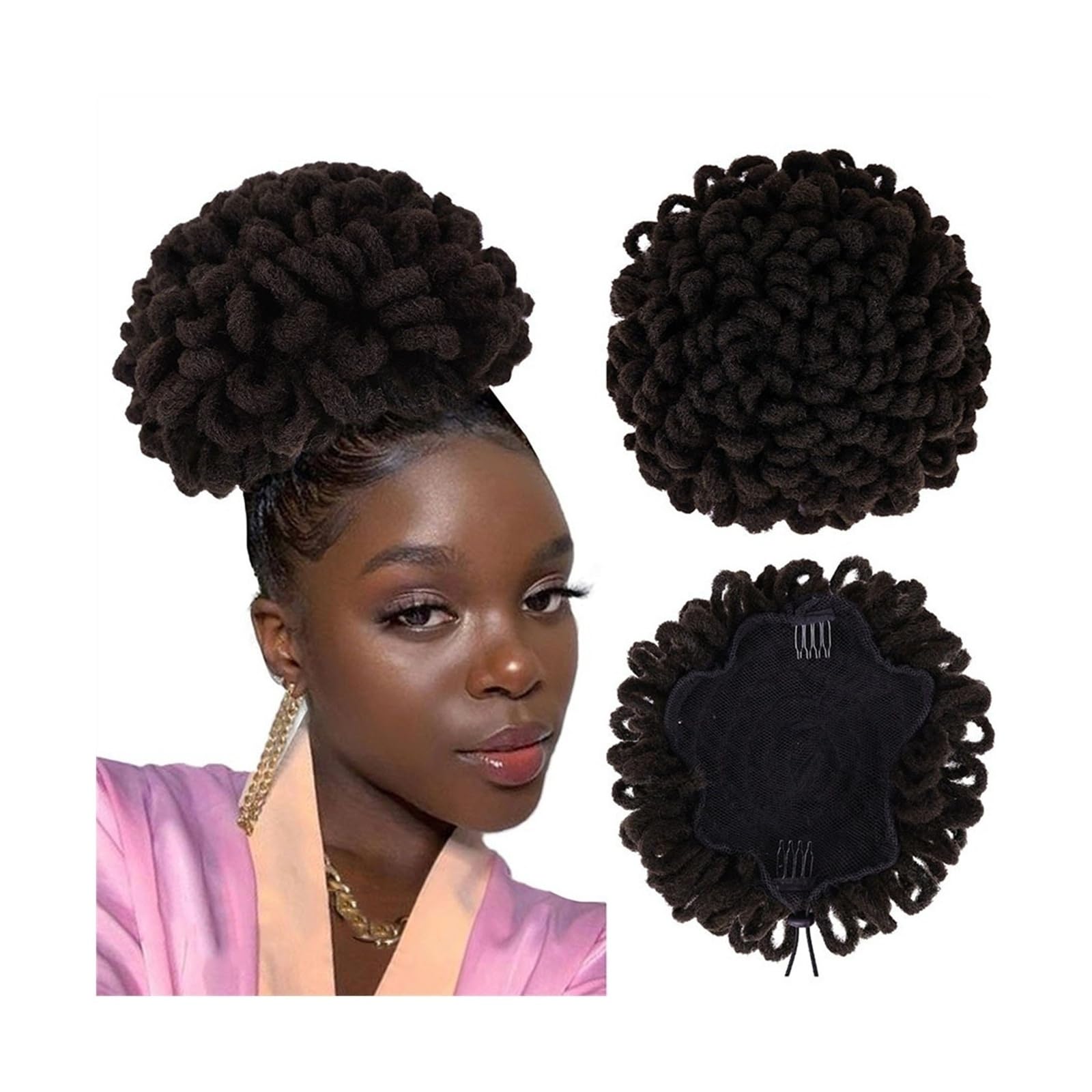 Haarteil Dreadlock Dutt Afro High Puff Kordelzug Pferdeschwanz Haarknoten Haarteile Faux Locs Clip In Pferdeschwanz Extensions Synthetische Haarknoten Stücke for schwarze Frauen Haarverlängerung(L 4)