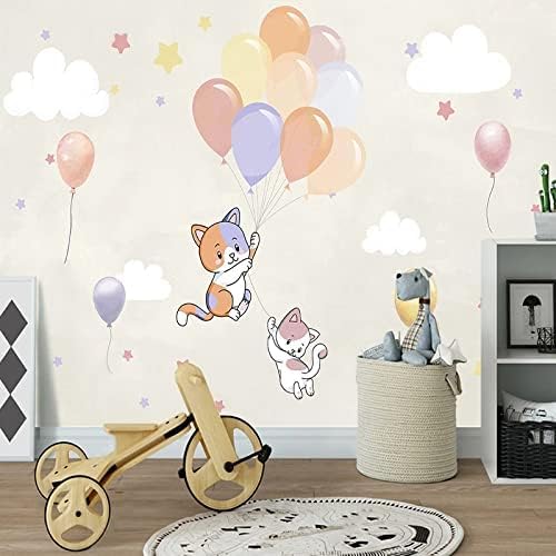 Cartoon Heißluftballon Hand Gemalt Kätzchen Wolke Kinderzimmer Geburtstag Bild 3D Tapeten Wanddekoration Fototapete Sofas Wohnzimmer Wandbild Schlafzimmer-350cm×256cm