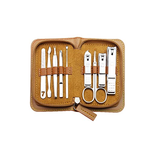 VSULZVNU Nagelpflege-Set, langlebiges Nagelpflege-Set, Maniküre-Set, 9-teilig, Nagelknipser-Set mit Edelstahl für Männer und Frauen, Pediküre-Set (Farbe: Gelb)