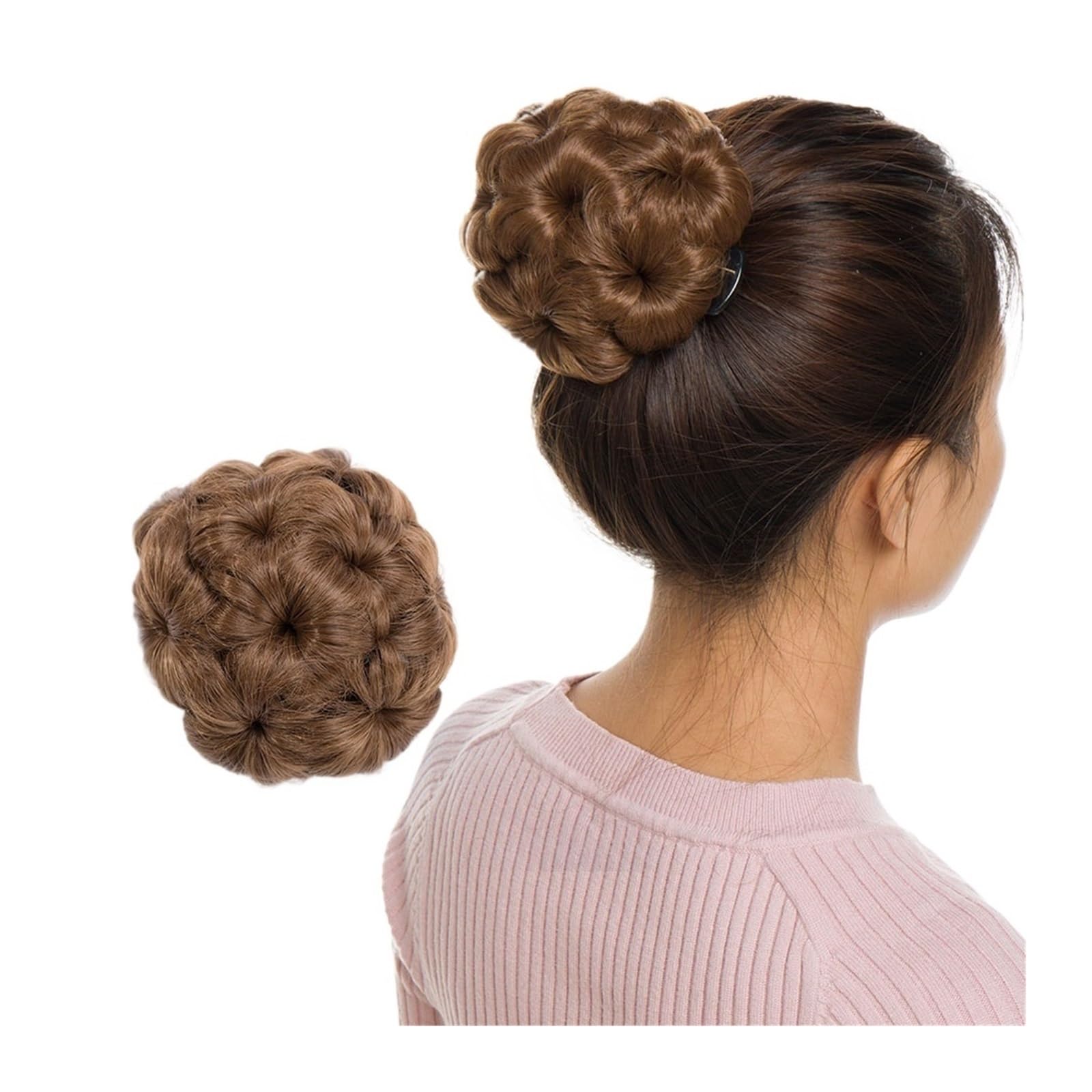 Haarteil Synthetische Klaue Clip In Chignon Gefälschte Haare Chignon Bun Haarteil Schwarz Braun Blonde Frauen Lockiges Chignon Bun Haar Haarverlängerung(Light brown)