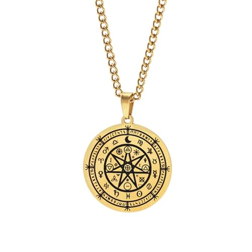 GZHENGZG Herren Halsketten und Damenschmuck Mode Zwölf Sternbilder Hexagramm Halskette Anhänger Charme Herren Halskette Schmuck Hip Hop Punk Accessoires Geschenk