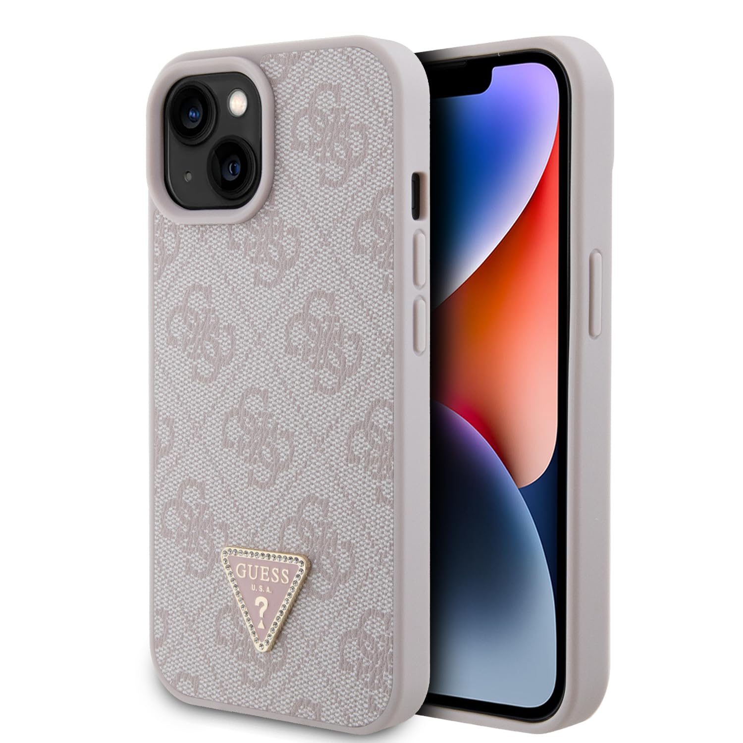 GUESS GUHCP15SP4TDPP Hülle für iPhone 15 6.1" Rosa hardcase Leather 4G Triangle Strass