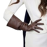 DooWay Damen Lange Lederhandschuhe Weitarm Groß Kostüm Abend Cosplay Handschuhe 50cm, dunkelbraun, 85