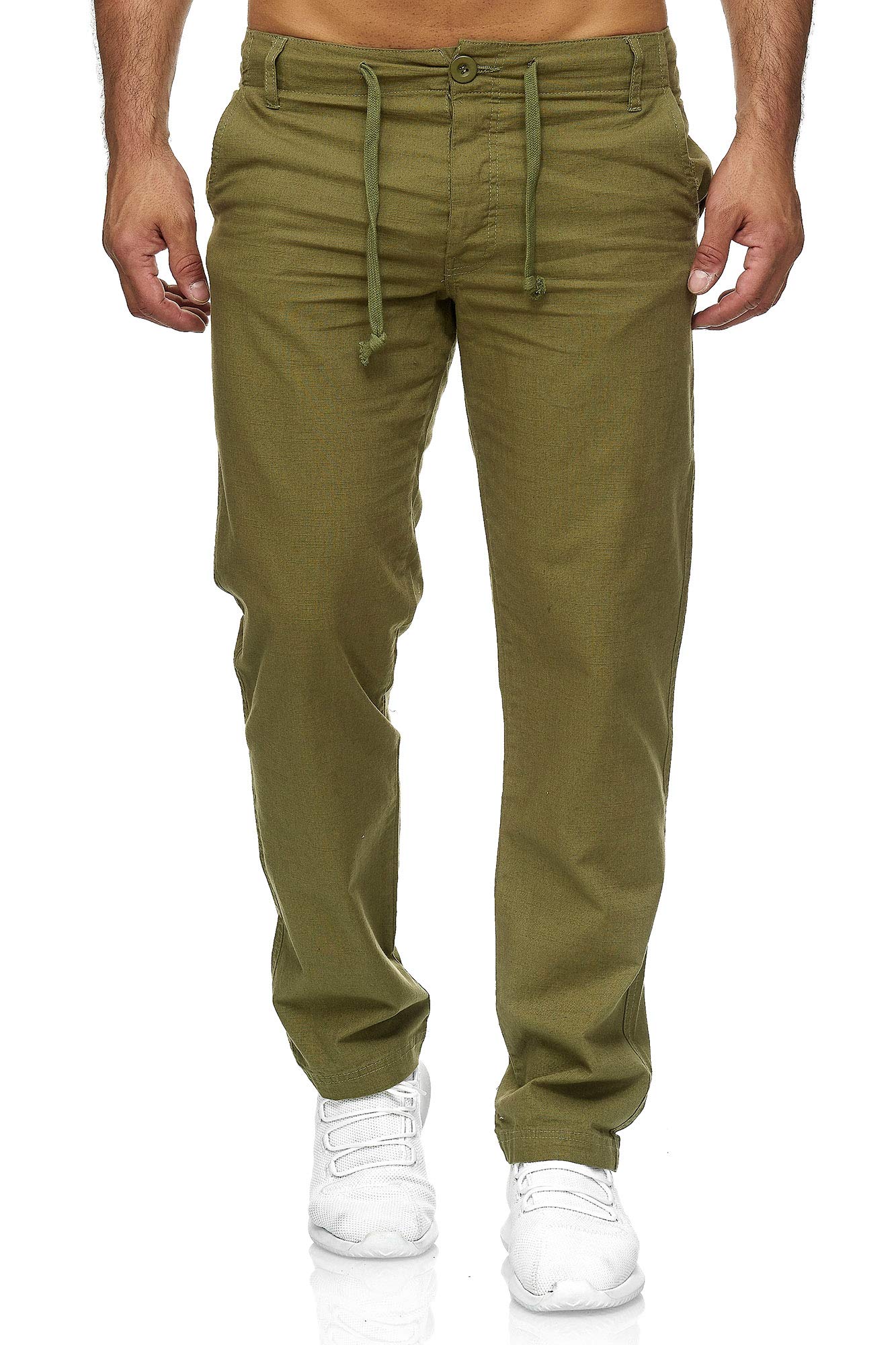 Reslad Leinenhose Männer Chino Herren-Hose lockere Sommer Stoffhose Freizeithose aus bequemer Baumwolle lang RS-3000 (S, Khaki)