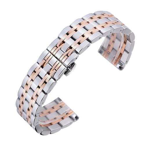 THBGTCNQ 14mm 16mm 18mm 20mm 22mm Edelstahl Uhrenarmband Metall Uhrenarmband Smart Watch Armband mit Pin(Silver RoseGold,20mm)