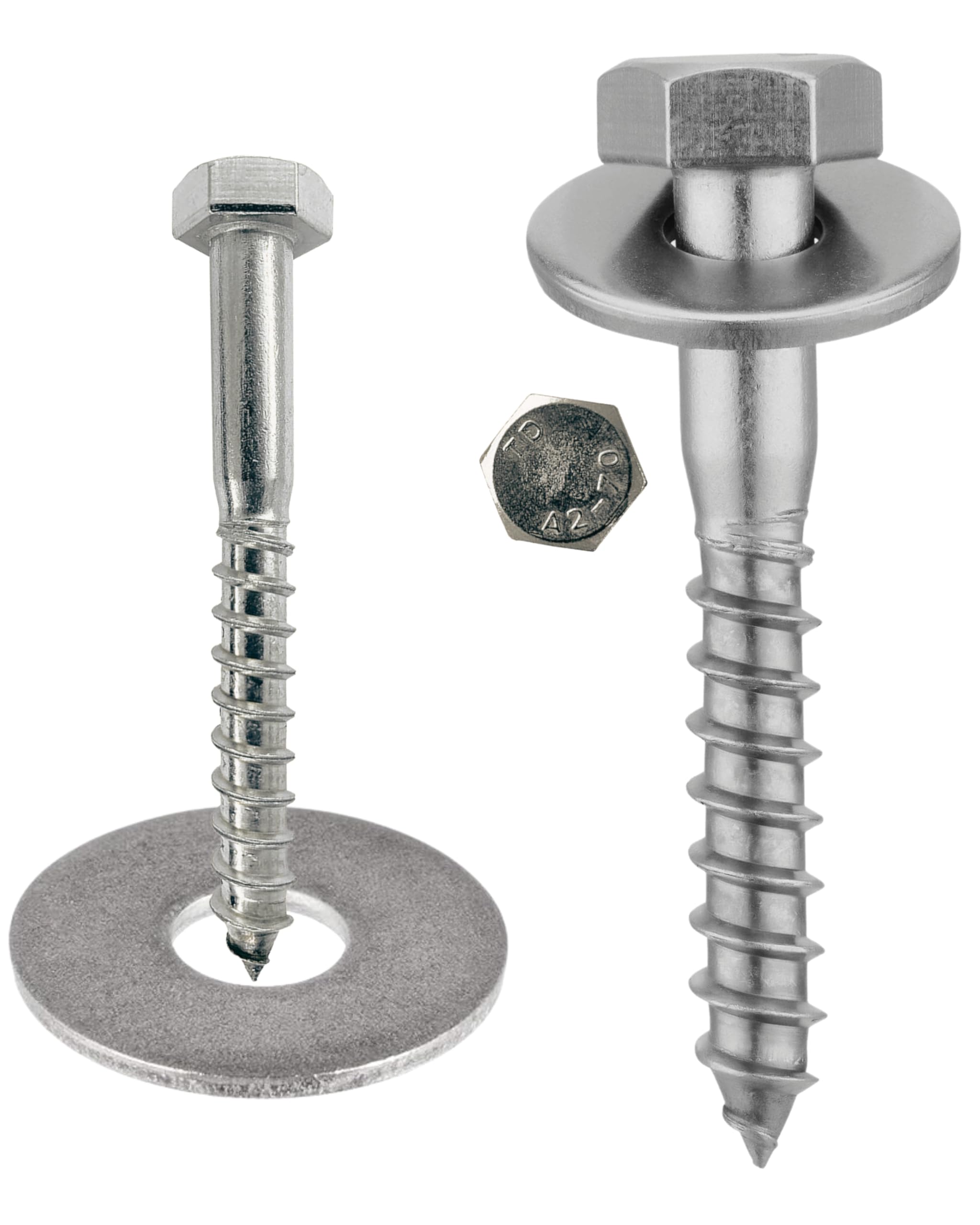 meinschraubenversand.de - Sechskant Holzschrauben mit Unterlegscheiben - DIN 571 + DIN 9021 - rostfreier Edelstahl A2 V2A - 10 x 70 mm-50 Stück