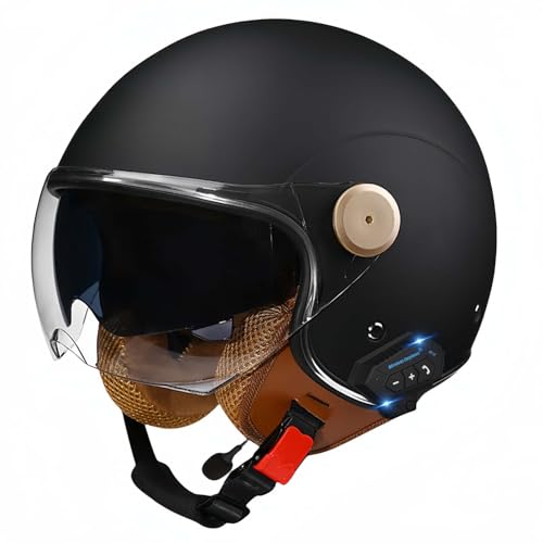 Bluetooth-Motorradhelm, Offenes Gesicht, Rollerhelm, Motocross-Helme Mit Visier, ECE-Zugelassene Motorradhelme Mit Integriertem Mikrofon Für Erwachsene, Männer Und Frauen B,XL61-62CM