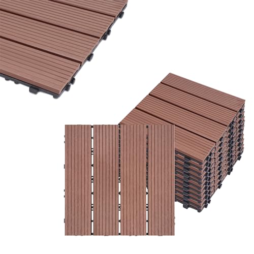 HENGMEI 22x Terrassenfliesen für 2m² WPC 30x30cm Holz-Optik - Balkonfliesen Garten klick-Fliese Braun mit Drainage （22er set,Braun)