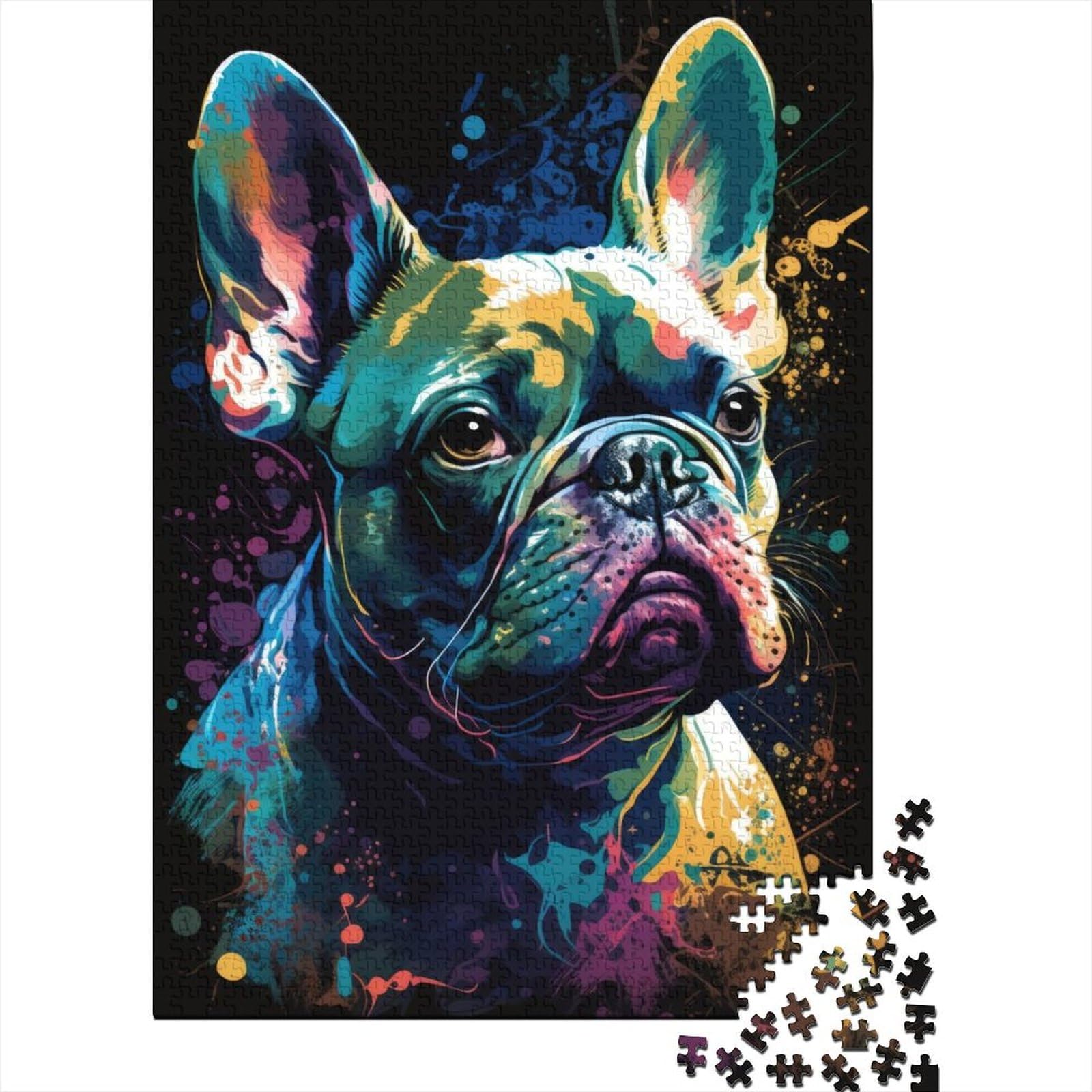 Holzpuzzle im Stil der Französischen Bulldogge für Teenager, Geschenke, Kunstpuzzle für Erwachsene, 500 Teile, ganze Familie und die 52 x 38 cm