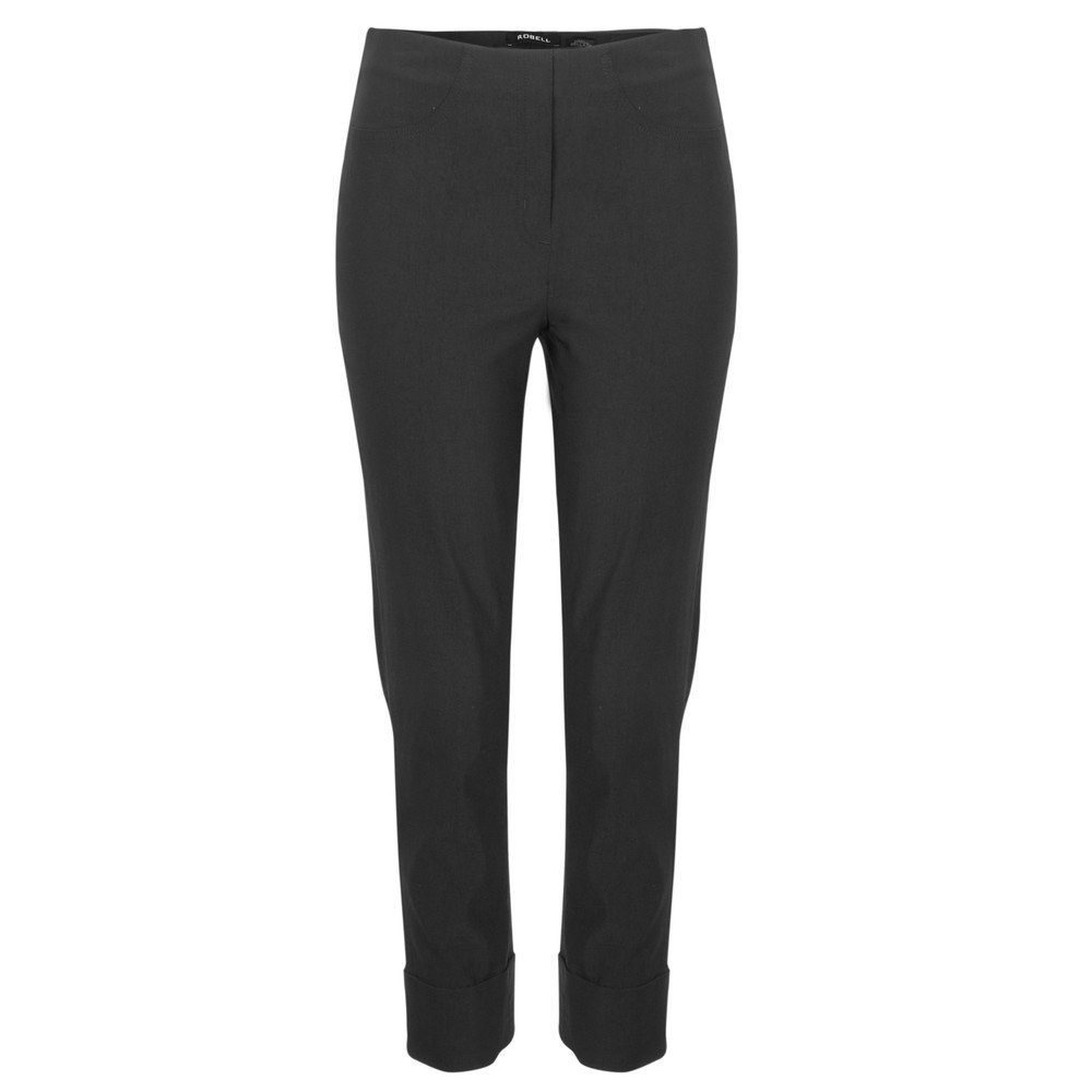 Robell Style BELLA09 – Bequeme, stretchige 7/8 Damenhose, Gerade geschnittenes Bein mit Aufschlag und Gesässtaschen Farbe Schwarz Größe 40