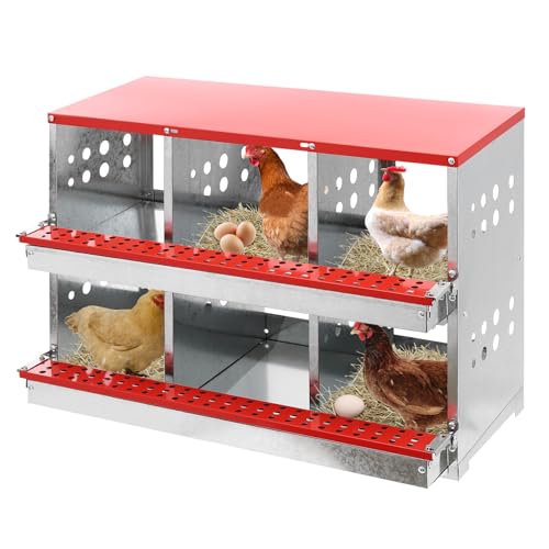 Hühner Nistkästen, 6 Loch Nistkasten für Hühner mit Easy Egg Collection Roll Away Heavy Duty Chicken Coop Legebox für Hühner mit Geneigtem Boden und Deckelabdeckung zum Schutz von Eiern