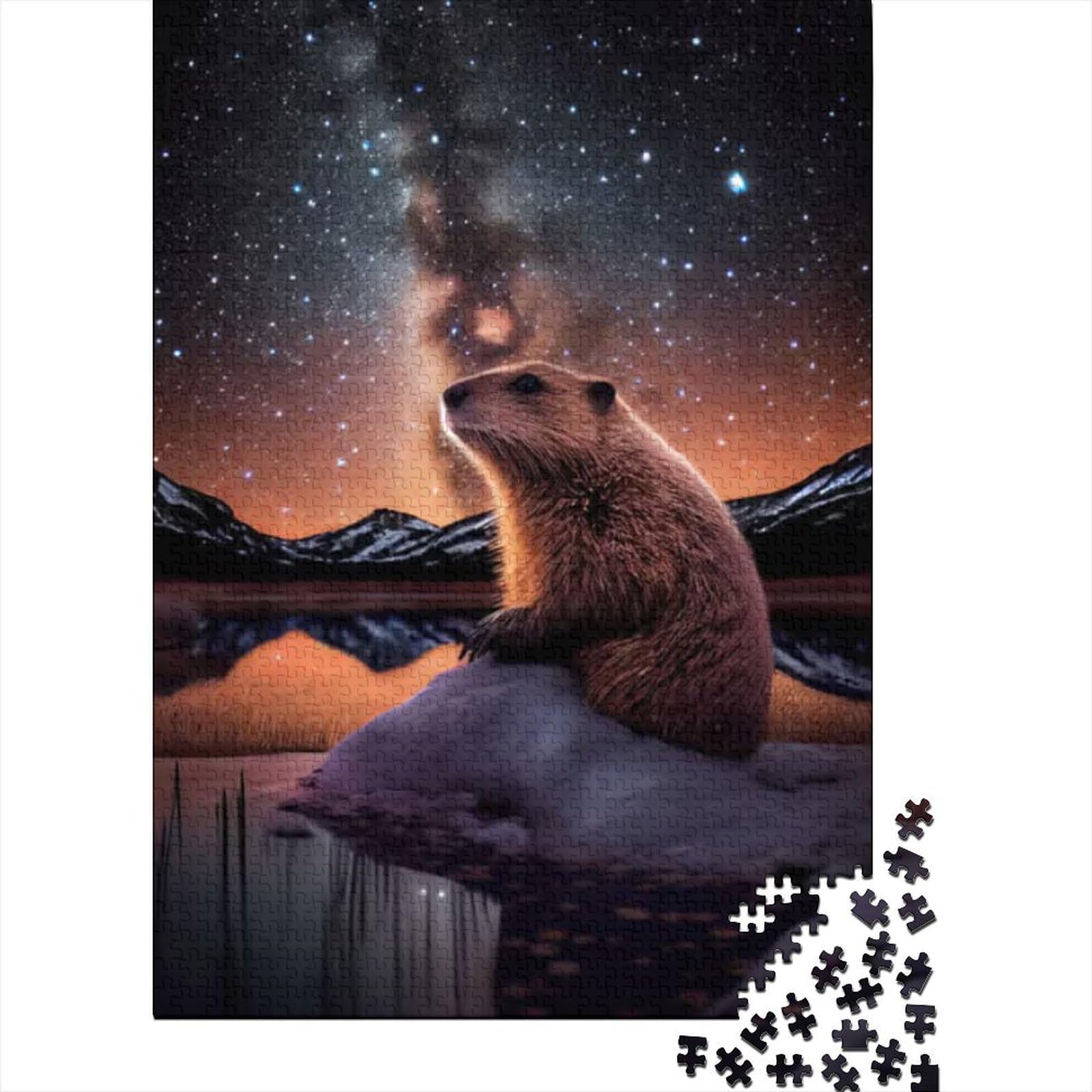 Puzzle „Biber unter den Sternen“, 500 Teile, Holzpuzzle, geeignet für Erwachsene, Familienspiele, Größe: 52 x 38 cm