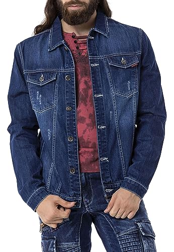 Cipo & Baxx Herren Jeans Jacke Übergangsjacke Baumwolle mit Taschen CJ289 Dunkelblau XXL