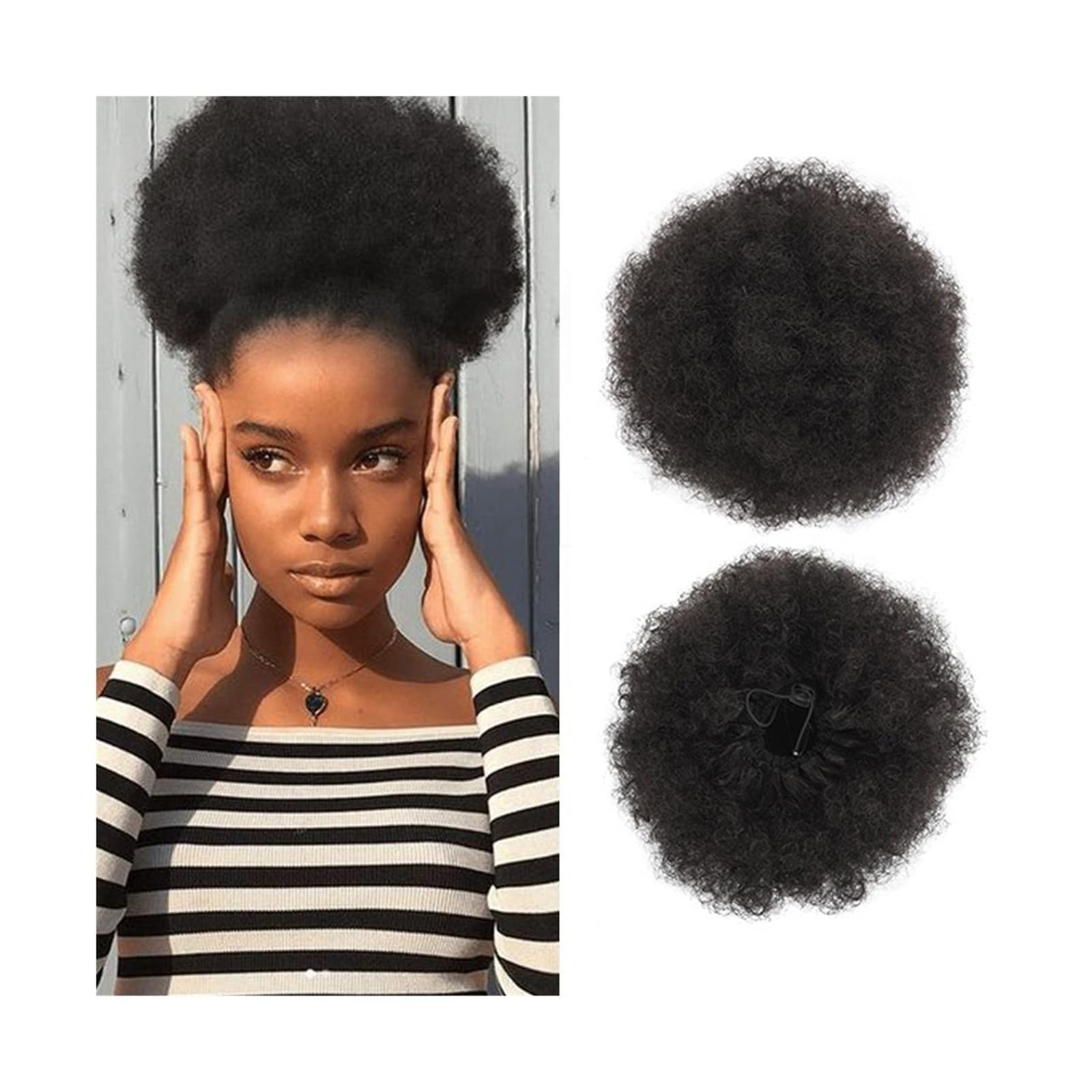 Haarteil Afro Puff Kordelzug-Pferdeschwanz for Frauen, 8/10 Zoll synthetische Afro-Kinky-Curly-Haarknoten-Verlängerungs-Haarteile, Clip-in-Kordelzug-Pferdeschwanz-Haarteile Haarverlängerung(2,8inch)