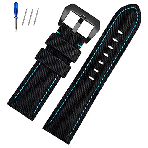 BANDKIT Panerai PAM441/01661 Lederarmband, Sportarmband, 22 mm, 24 mm, 26 mm, Schwarz / Blau, 24 mm, Achat