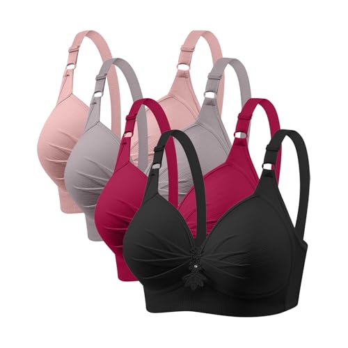 Sport BH Damen Große Brüste Push Up Ohne Bügel Kreuz Rücken Rückenfrei Gepolstert Mittlere Unterstützung Crop Top für Yoga Tanz Laufen Radfahren 4er Pack