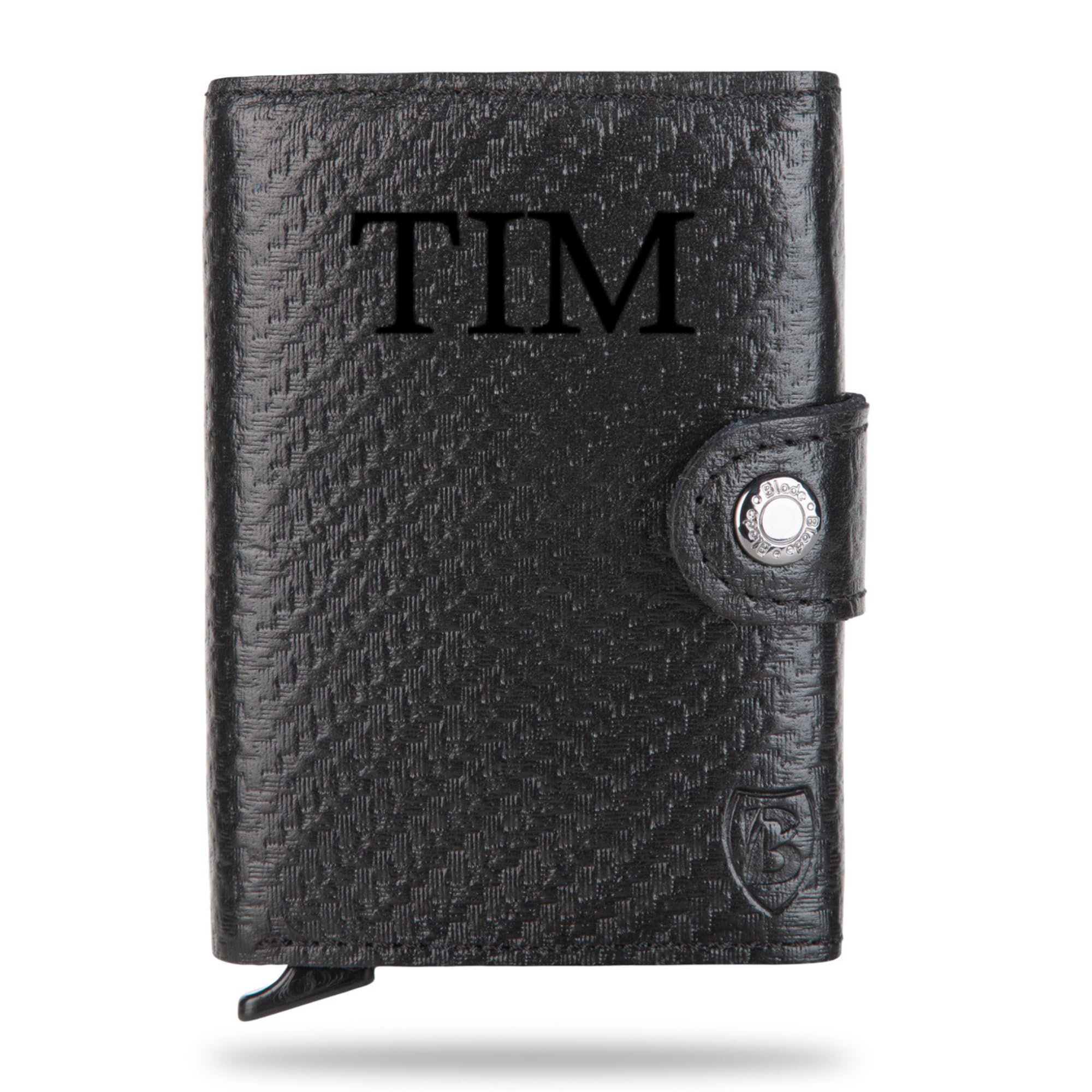 Blade® Personalisiertes Slim Kartenetui für Herren/Damen - Wallet mit Pop-Up-Funktion | Kreditkartenetui mit RFID Schutz | Platz für 6-8 Karten | Individuelles Karten Portemonnaie-CarbonSchwarz