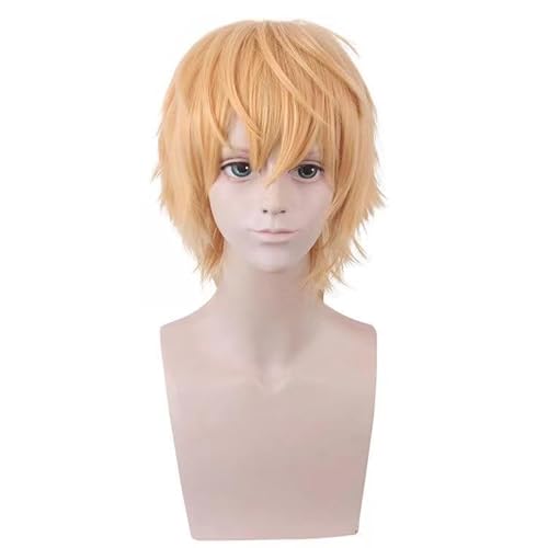 WCCNKK Wig Anime Cosplay Toilet-Bound Hanako-Kun Minamoto Kou Cosplay Perücke Gelbes Kurzes Haar Hitzebeständiges Kunsthaar, Mit Perückenkappe, Dekorative Accessoires, Anime-Geschenk